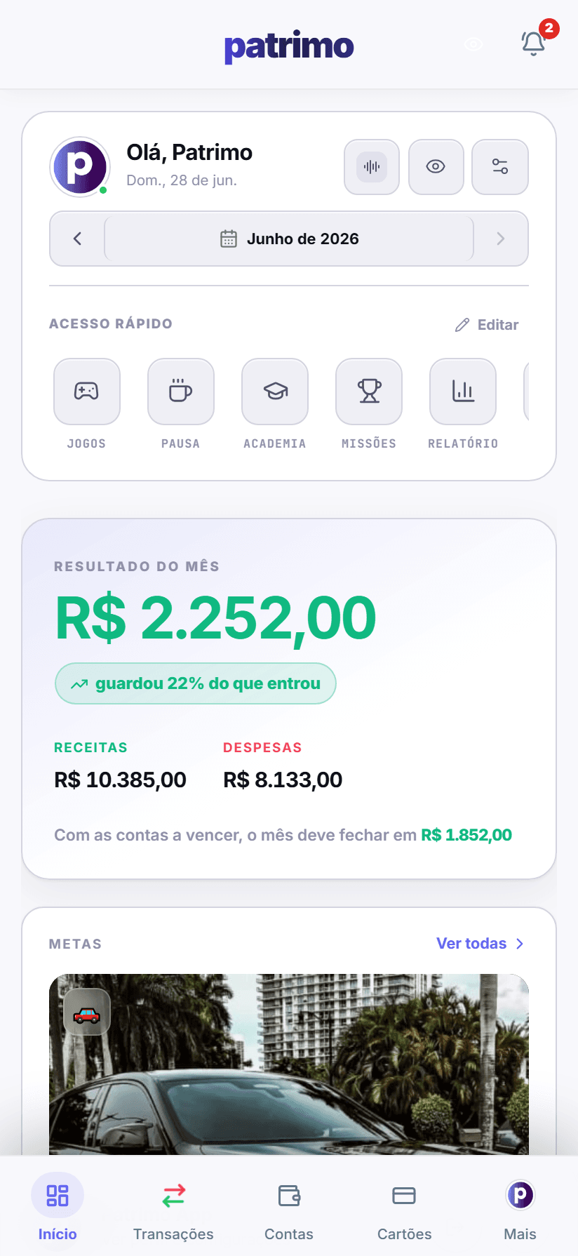 Patrimo — home screen